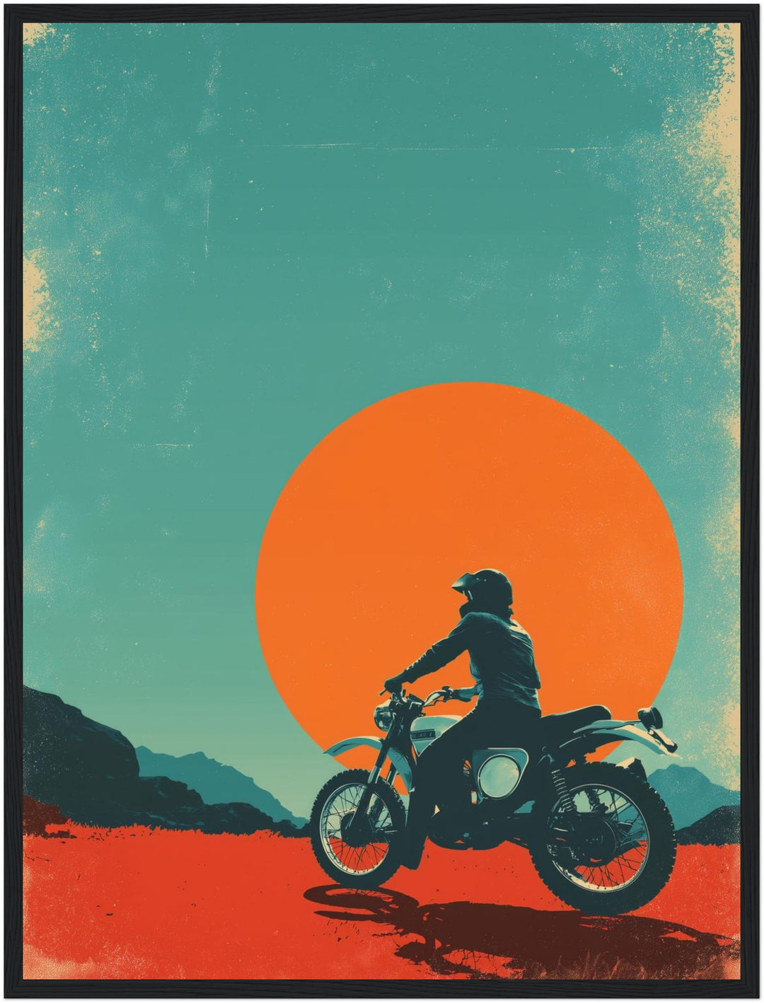 Motorradfahrer vor Sonne Poster Retro – mattes Kunstdruck-Papier – Ansicht 6