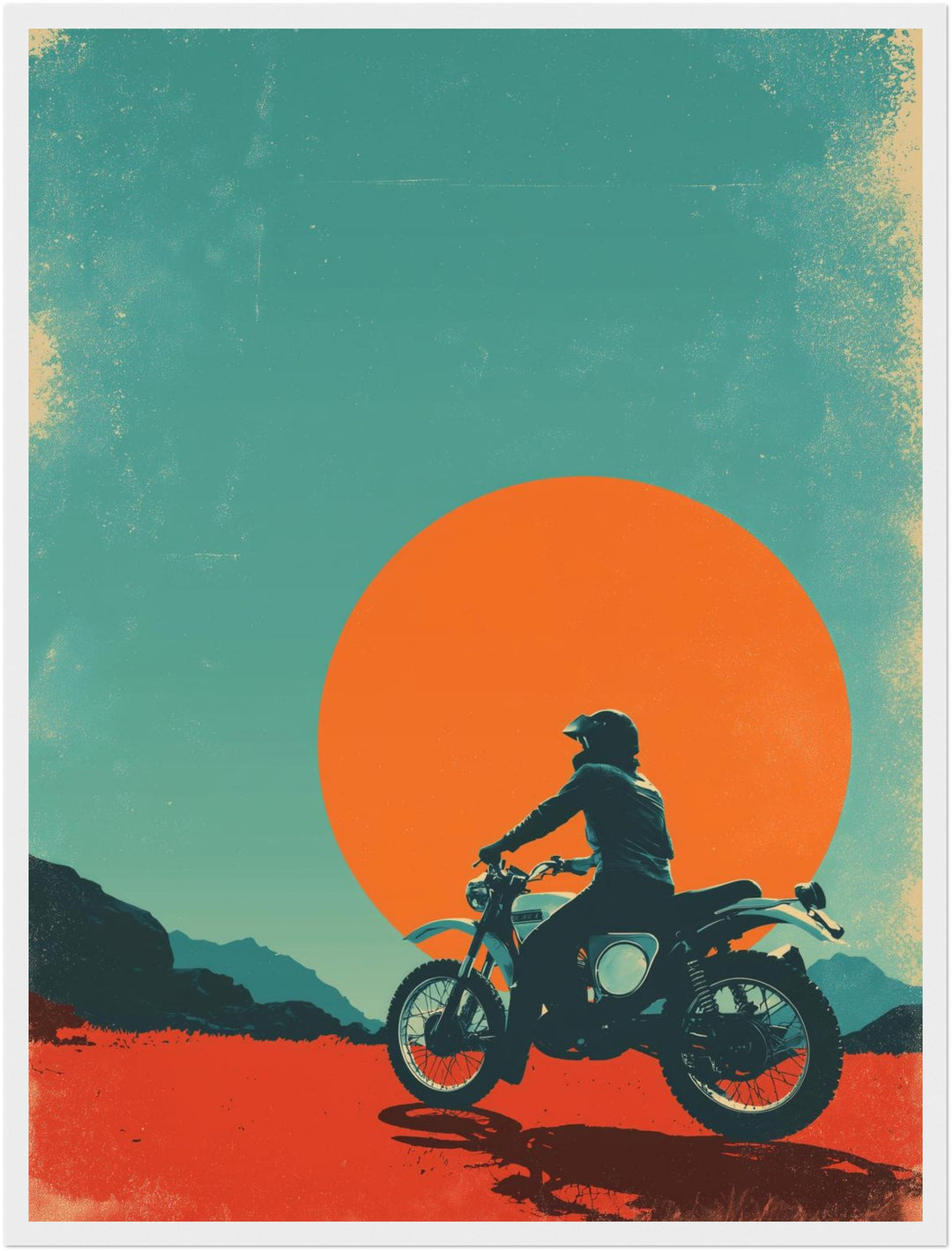Motorradfahrer vor Sonne Poster Retro – mattes Kunstdruck-Papier – Ansicht 5