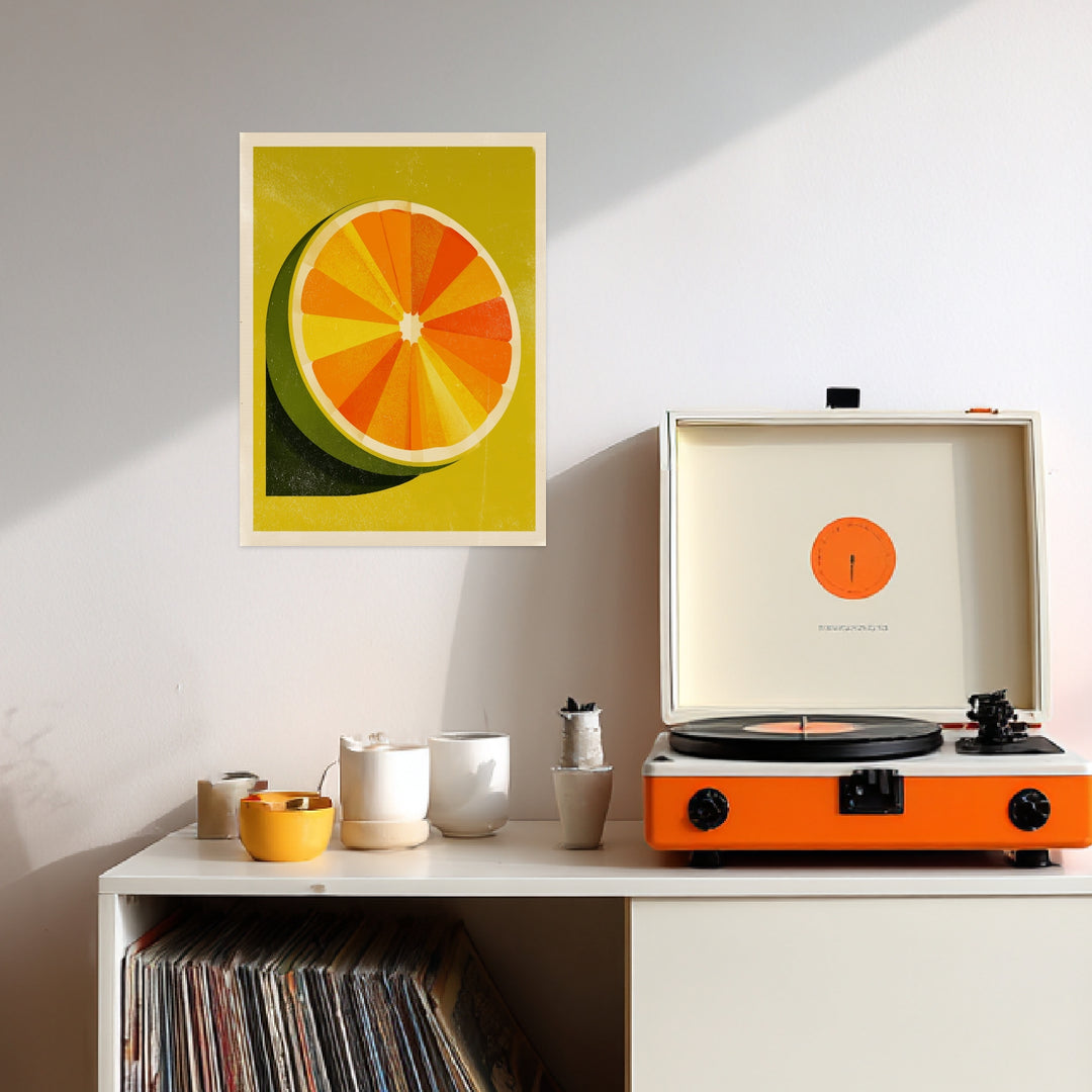 Orangen Scheibe Grafik Leinwandbild Retro – Leinwand auf Holzrahmen – Ansicht 3