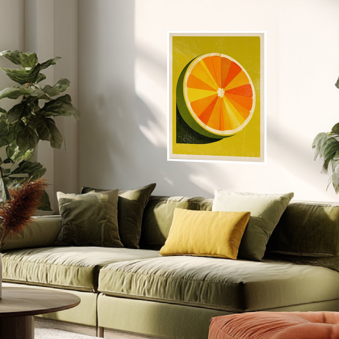 Orangen Scheibe Grafik Poster Retro – mattes Kunstdruck-Papier – Ansicht 4