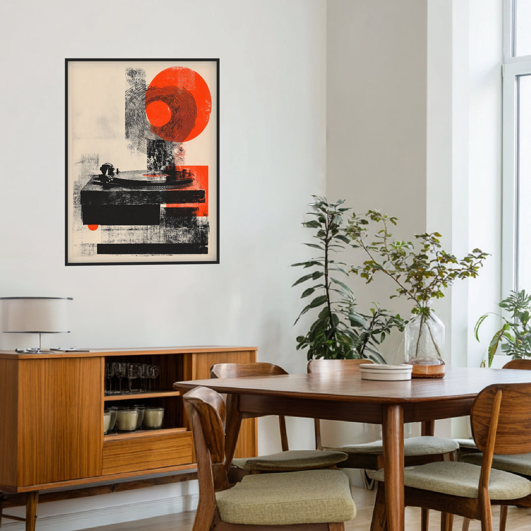 Plattenspieler mit Kreisformen Poster Retro – mattes Kunstdruck-Papier – Ansicht 4