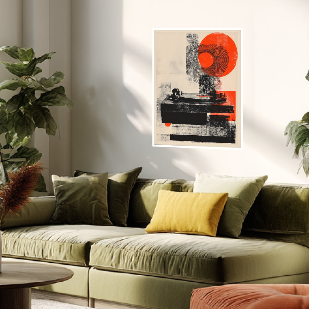 Plattenspieler mit Kreisformen Poster Retro – mattes Kunstdruck-Papier – Ansicht 3