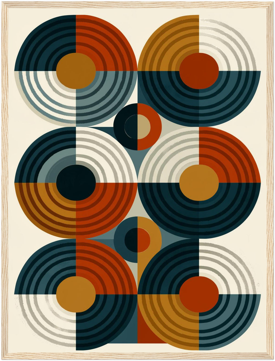Retro Kreise im Rhythmus Poster – Holz natur Rahmen – Produktfoto
