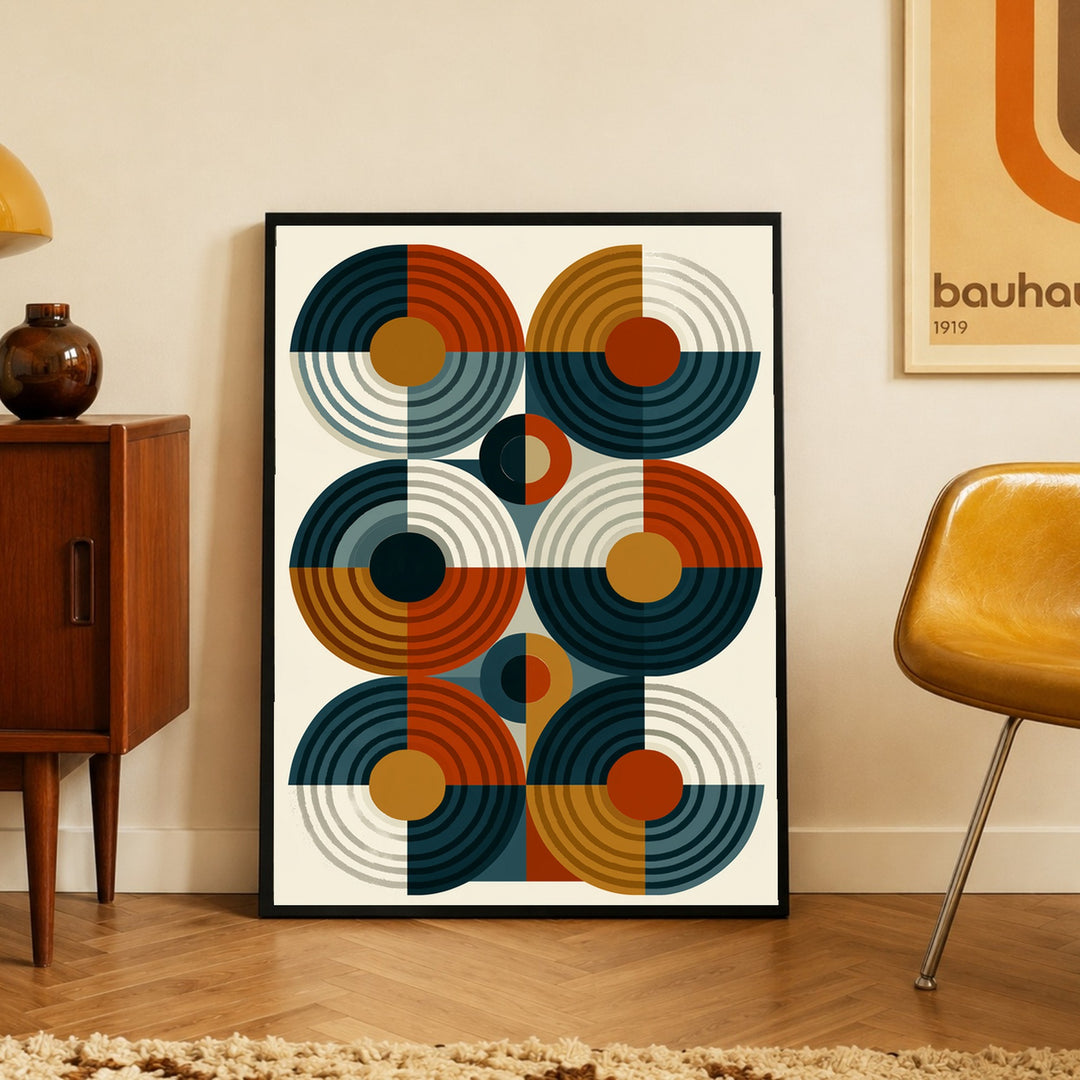 Retro Kreise im Rhythmus Poster – Schwarzer Rahmen – Produktfoto