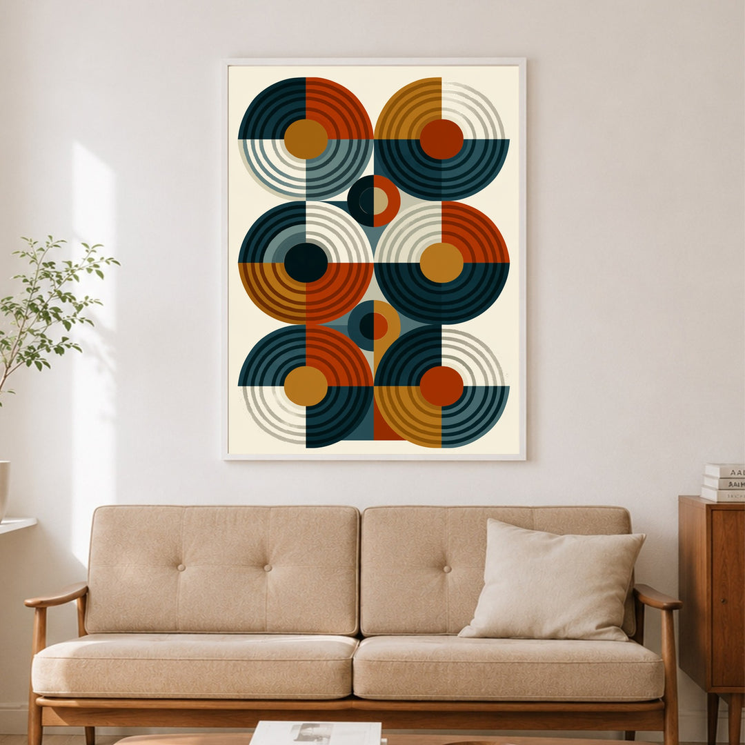 Retro Kreise im Rhythmus Poster – Weißer Rahmen – Produktfoto