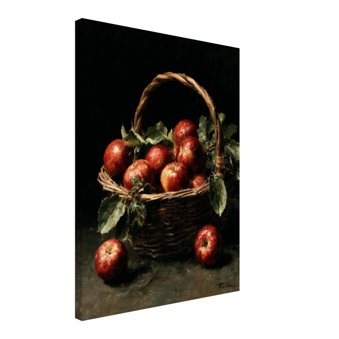 Äpfel im Weidenkorb Leinwandbild – Schräge Ansicht – Produktfoto