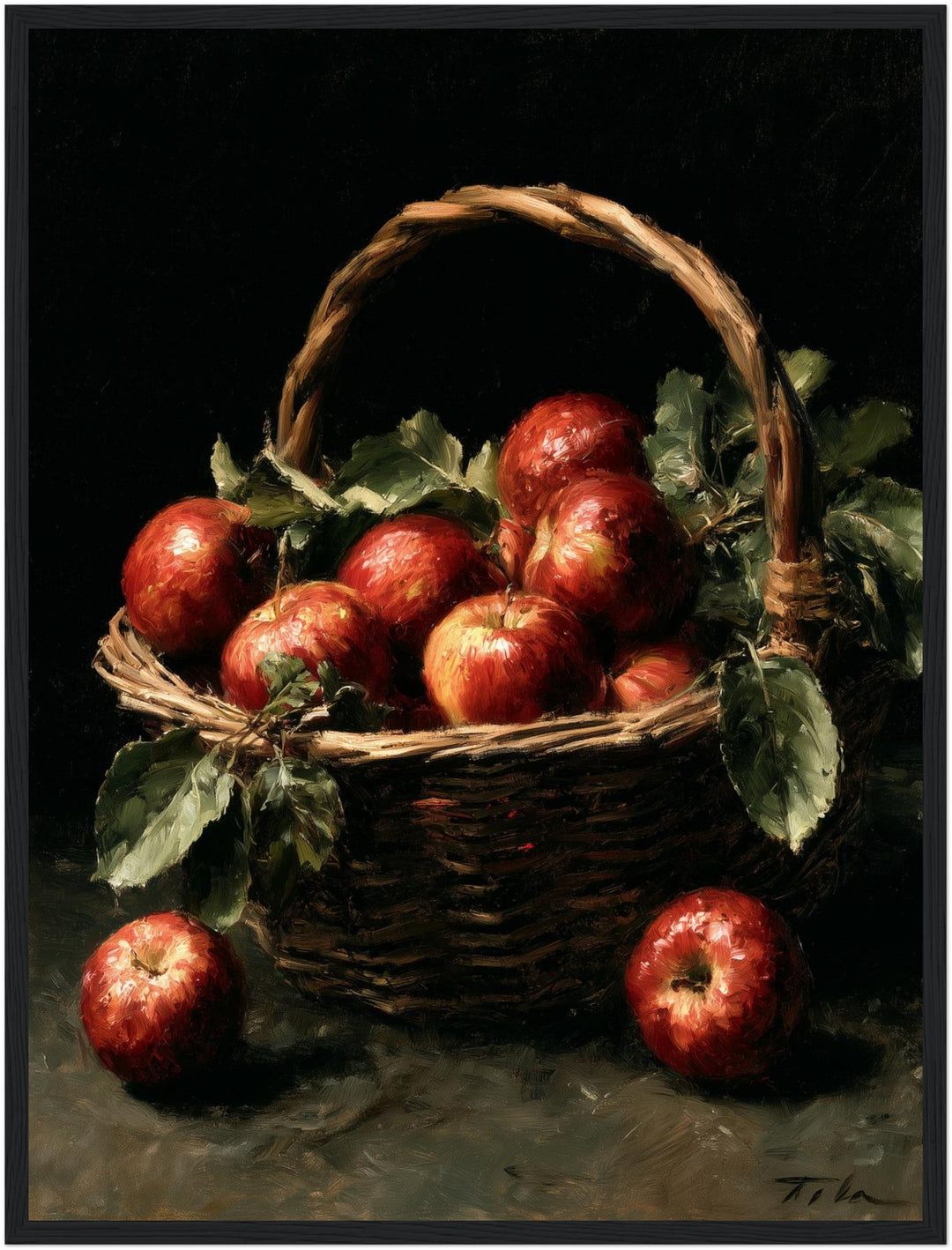Äpfel im Weidenkorb Poster – Schwarzer Rahmen – Produktfoto