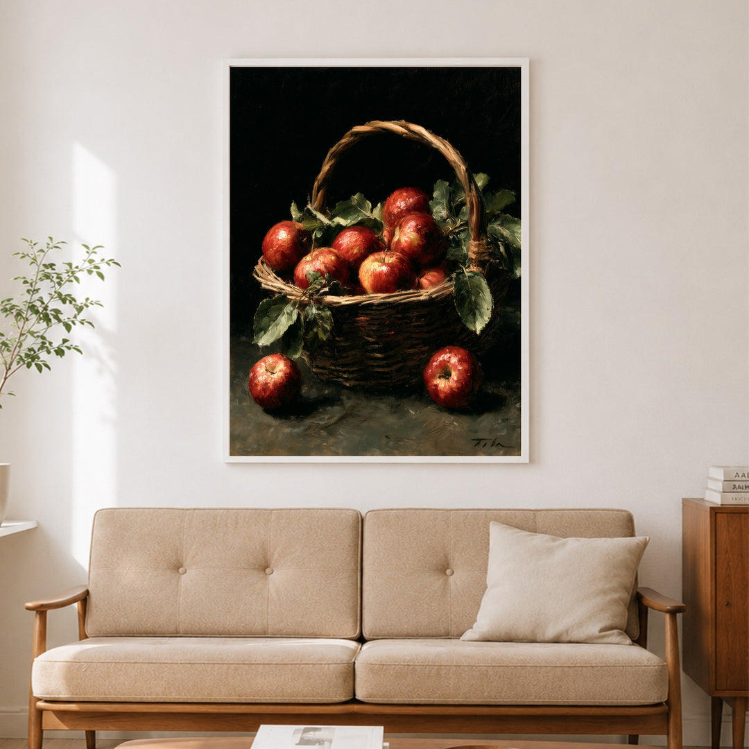 Äpfel im Weidenkorb Poster – Weißer Rahmen – Produktfoto