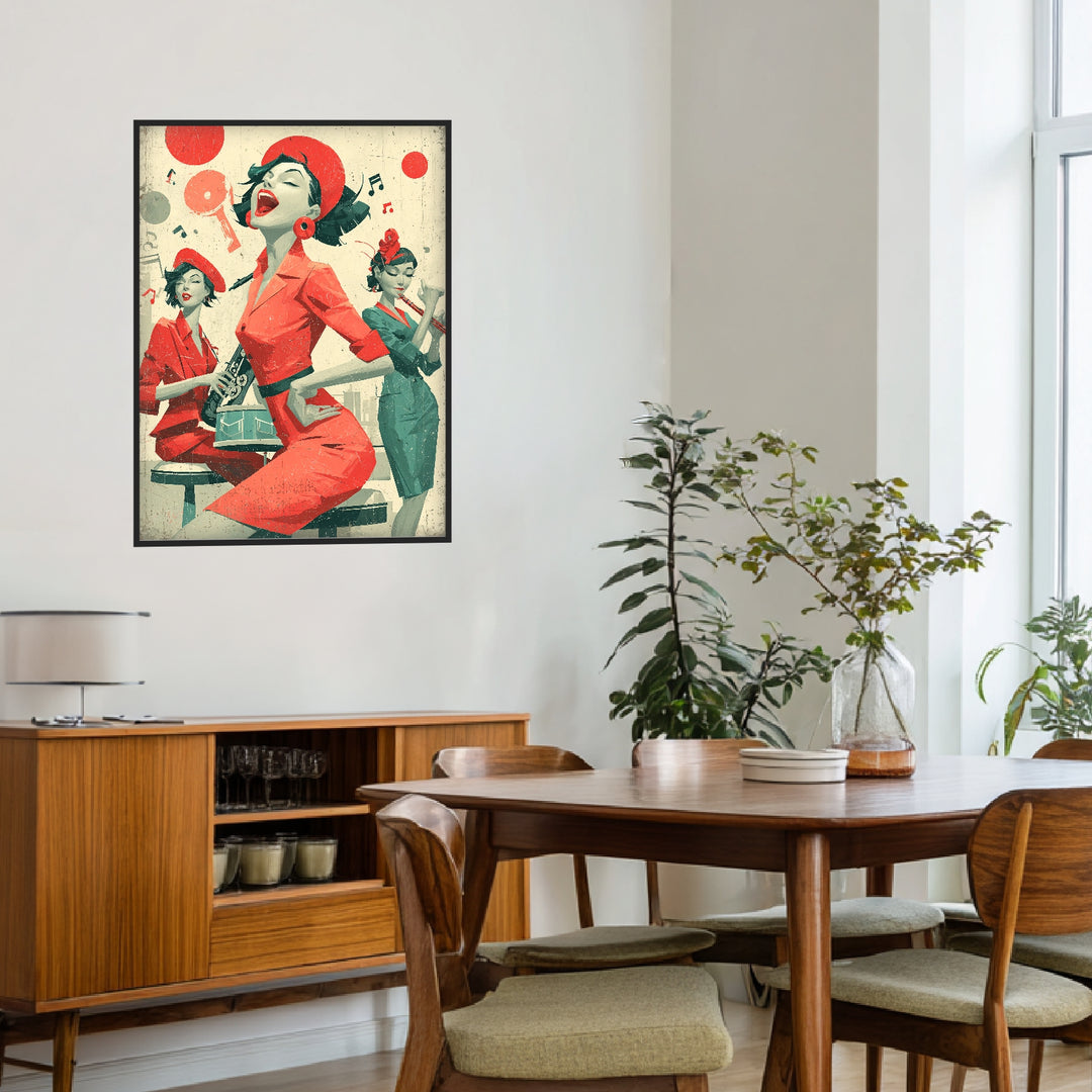 Rote Musikerinnen Poster Retro – mattes Kunstdruck-Papier – Ansicht 4