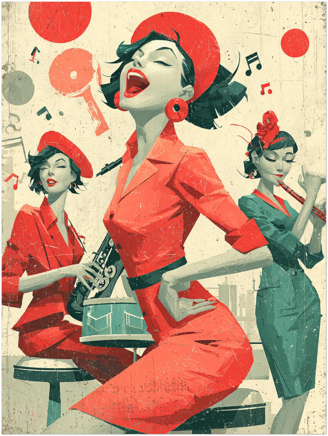 Rote Musikerinnen Retro – Wandkunst