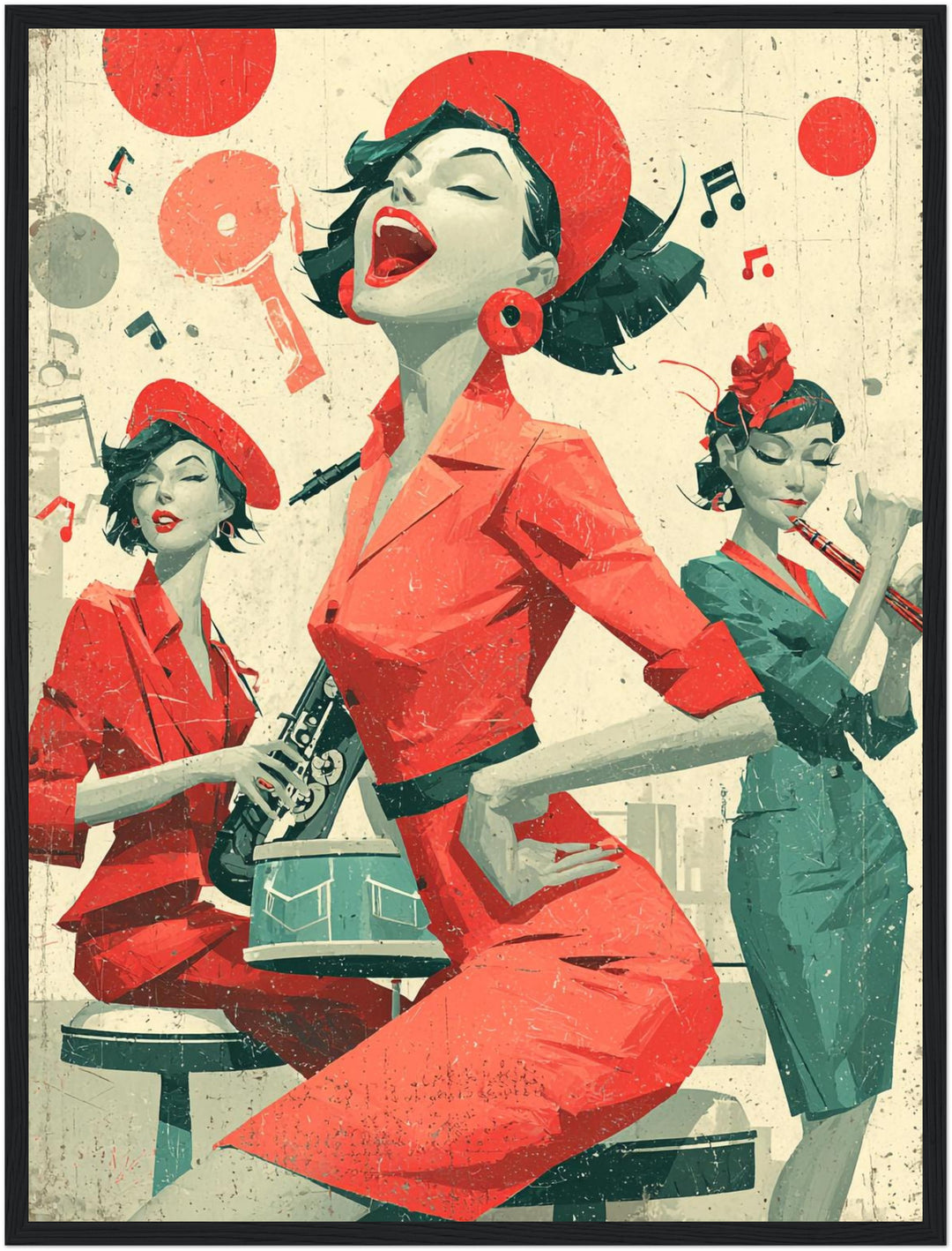 Rote Musikerinnen Poster Retro – mattes Kunstdruck-Papier – Ansicht 5