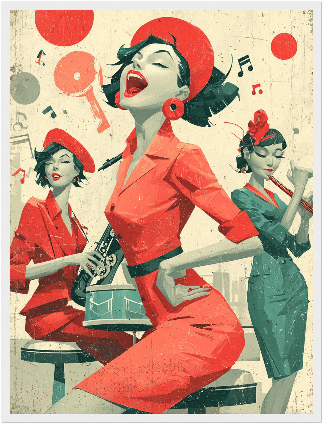 Rote Musikerinnen Poster Retro – mattes Kunstdruck-Papier – Ansicht 6