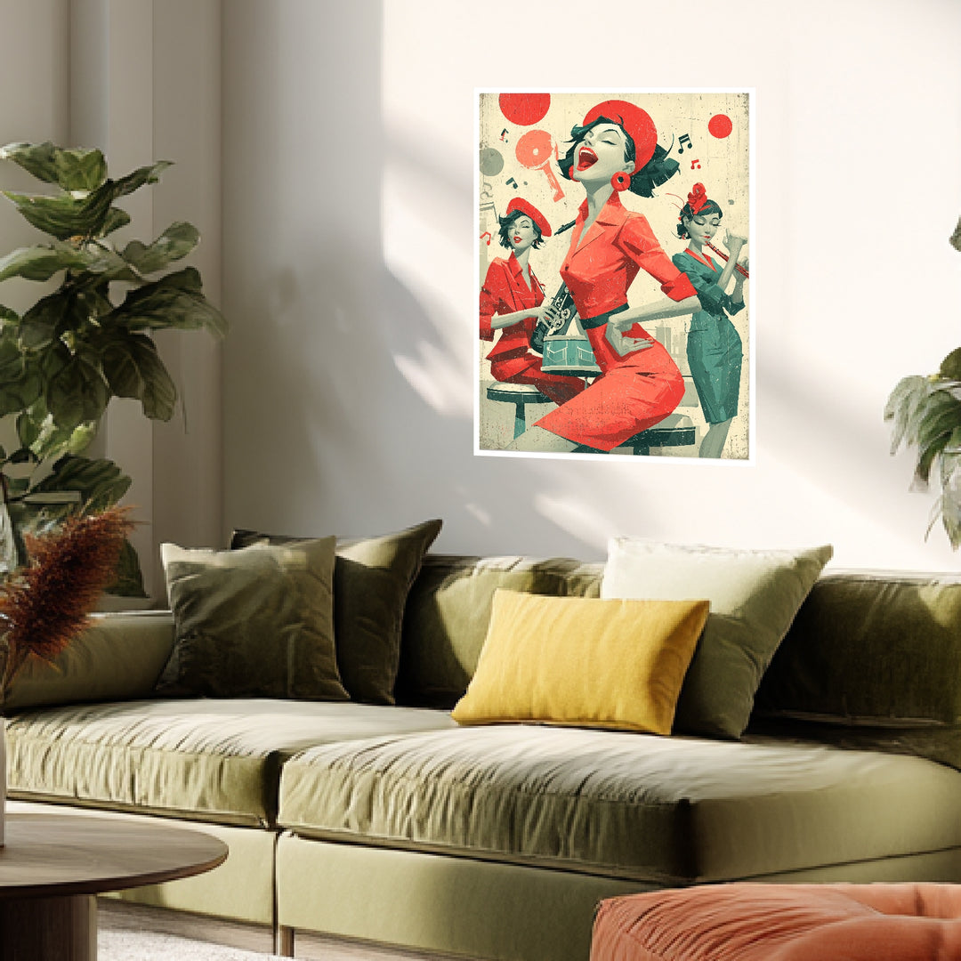 Rote Musikerinnen Poster Retro – mattes Kunstdruck-Papier – Ansicht 3