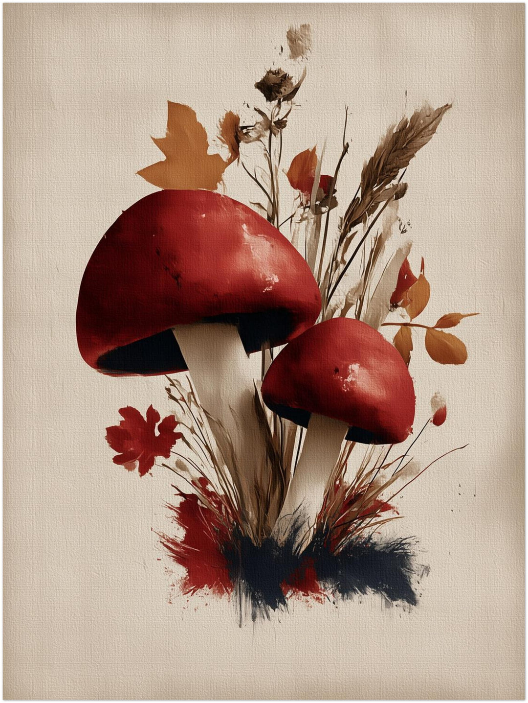 Rote Pilze im Herbst Leinwandbild – Ohne Rahmen – Produktfoto