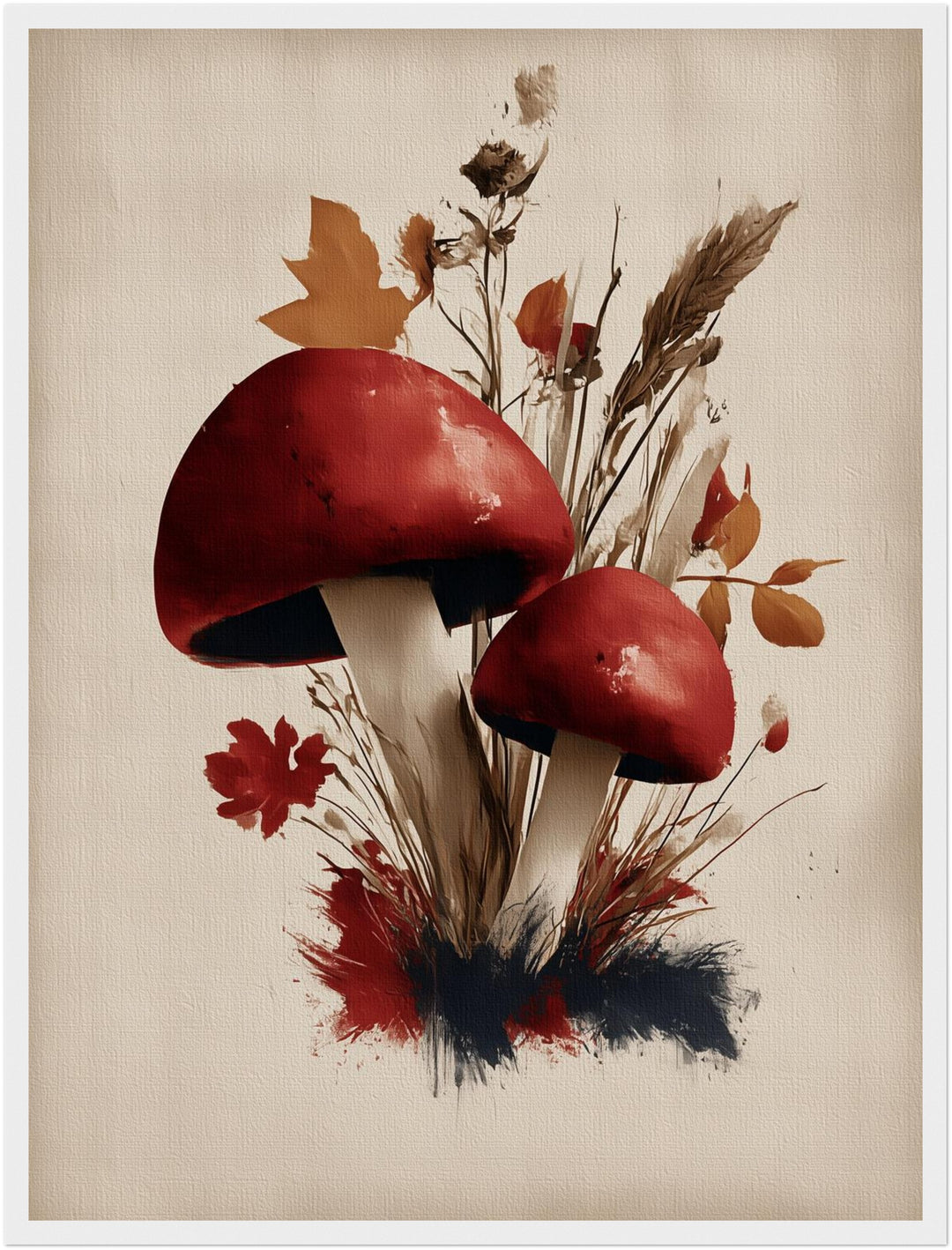 Rote Pilze im Herbst Poster – Weißer Rahmen – Produktfoto