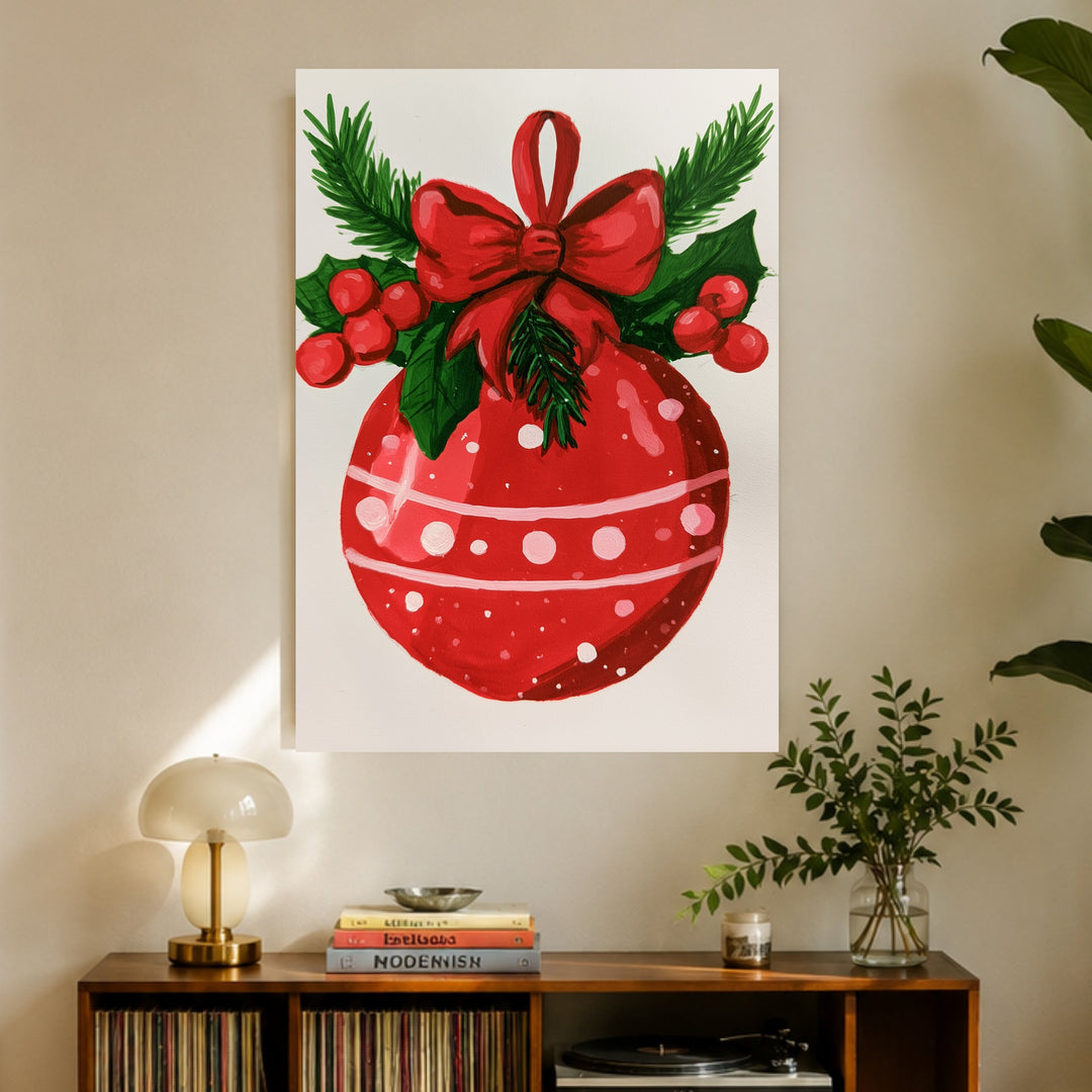 Roter Weihnachtsball Retro Poster – Ohne Rahmen – Produktfoto