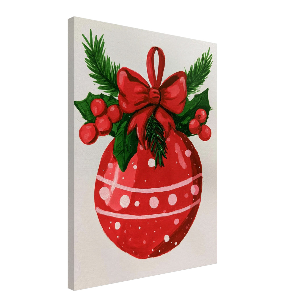 Roter Weihnachtsball Retro Leinwandbild – Schräge Ansicht – Produktfoto