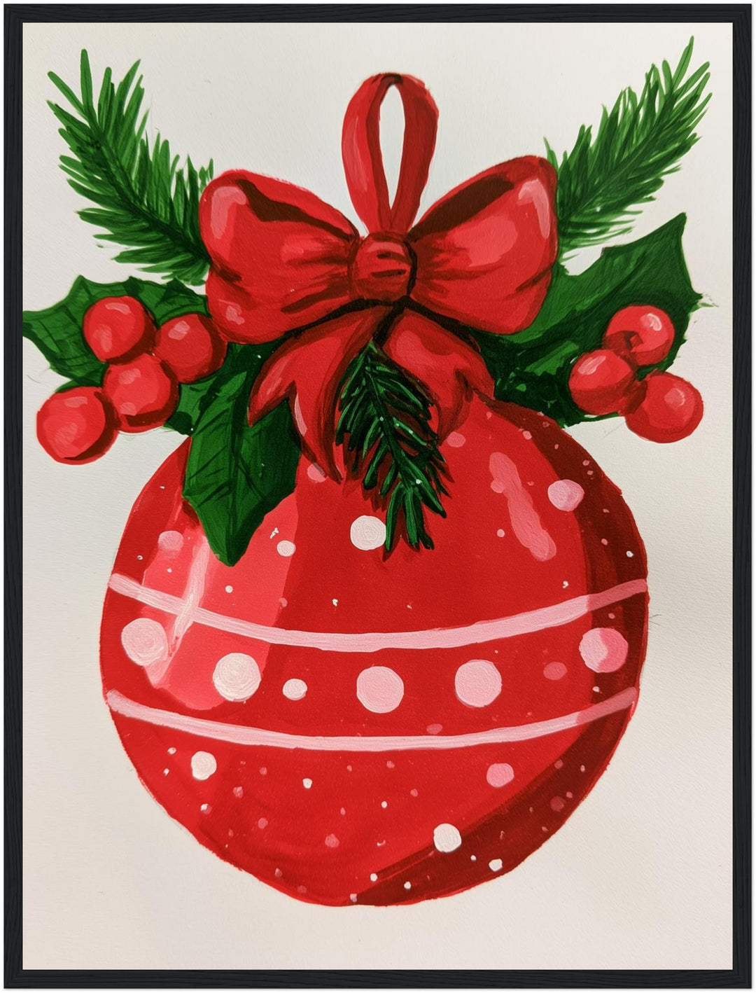 Roter Weihnachtsball Retro Poster – Schwarzer Rahmen – Produktfoto