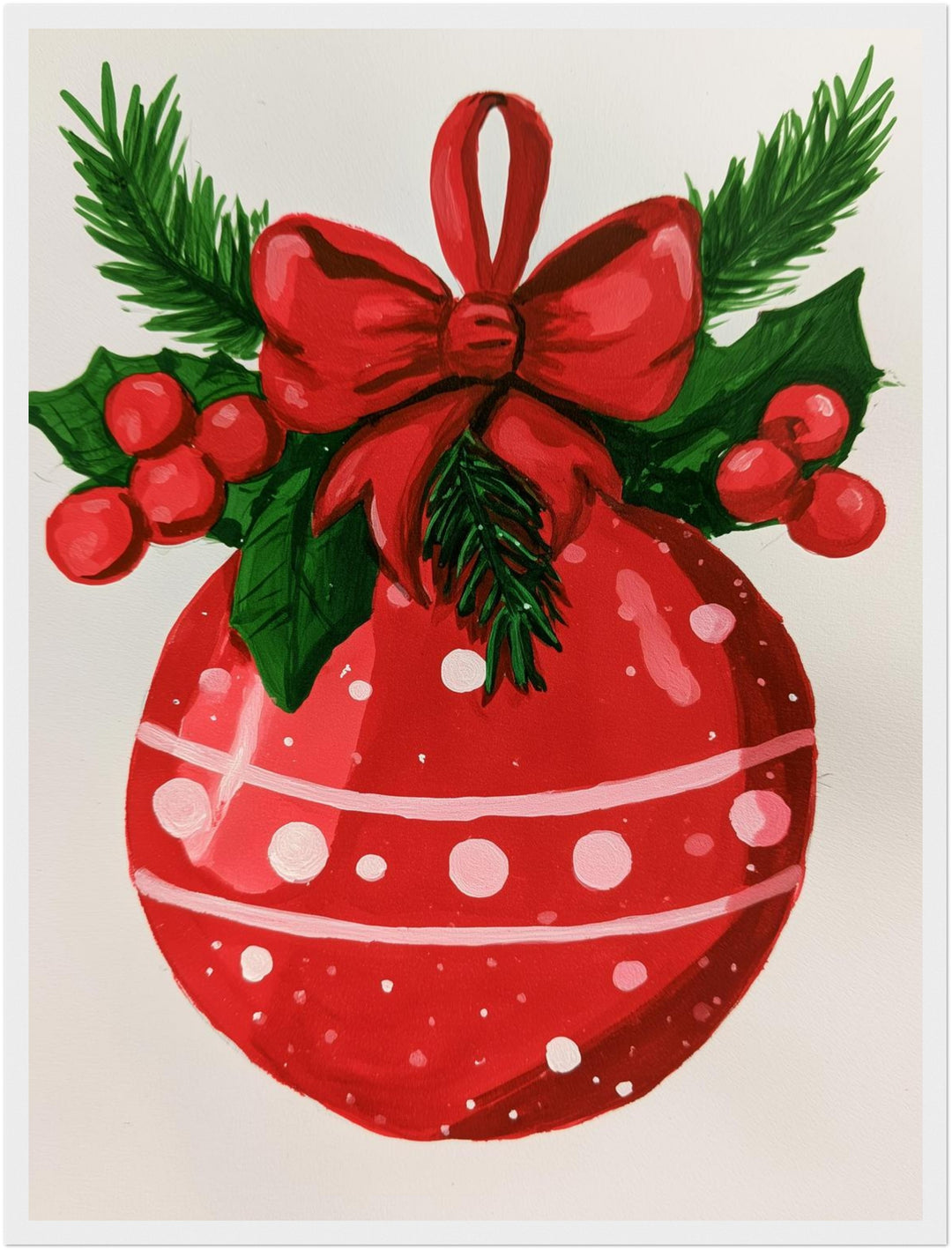 Roter Weihnachtsball Retro Poster – Weißer Rahmen – Produktfoto