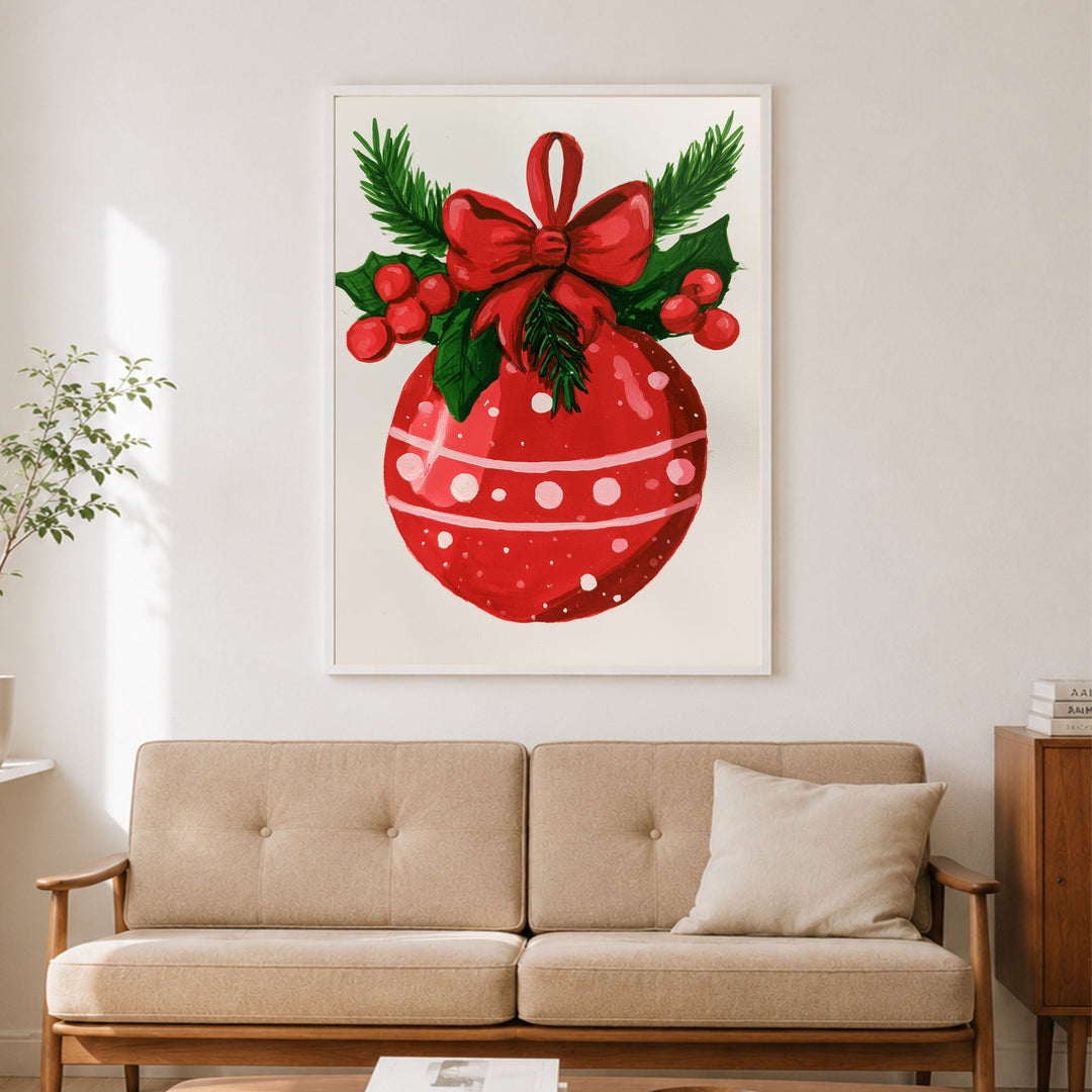 Roter Weihnachtsball Retro Poster – Weißer Rahmen – Produktfoto