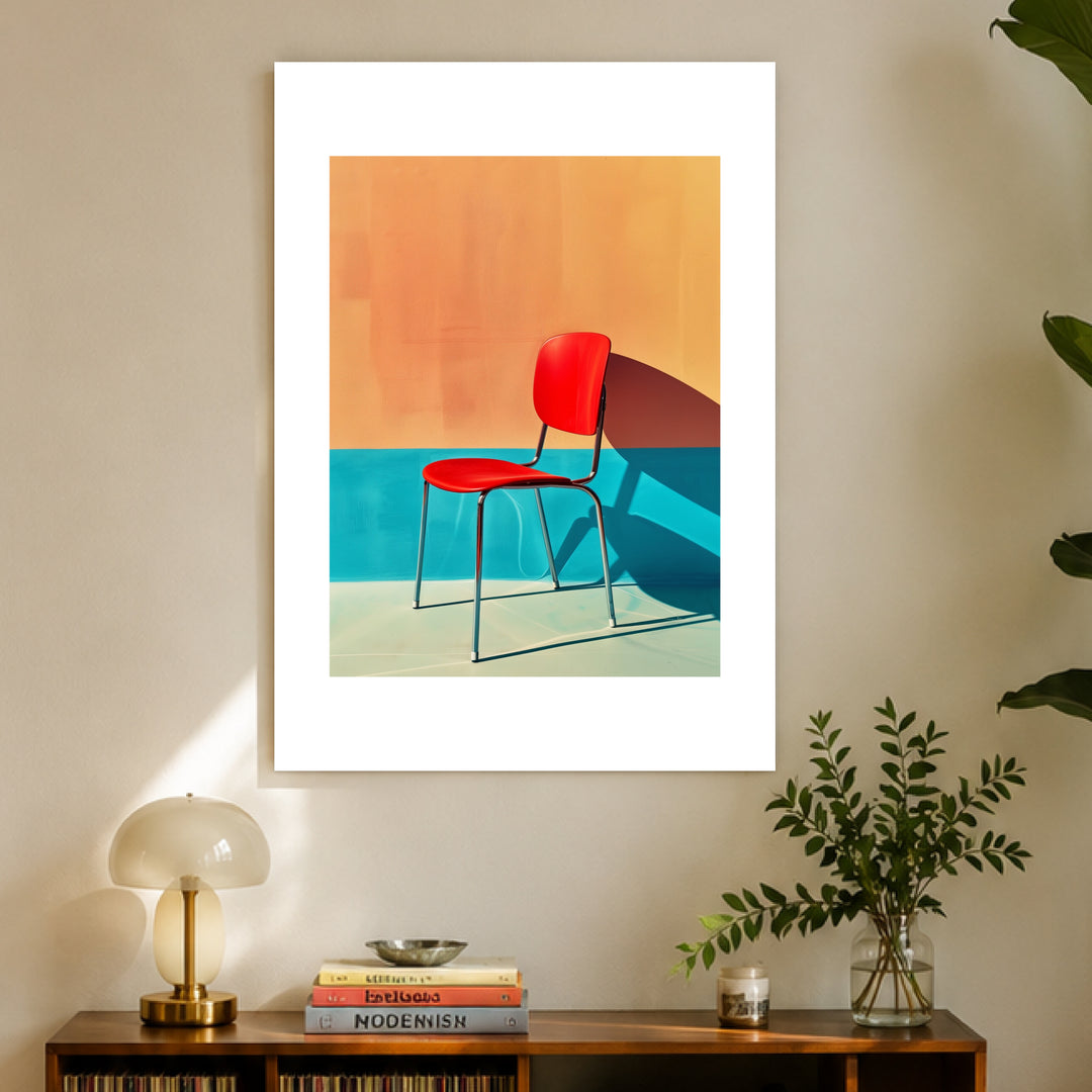Roter Stuhl minimalistisch Poster Retro – mattes Kunstdruck-Papier – Ansicht 3