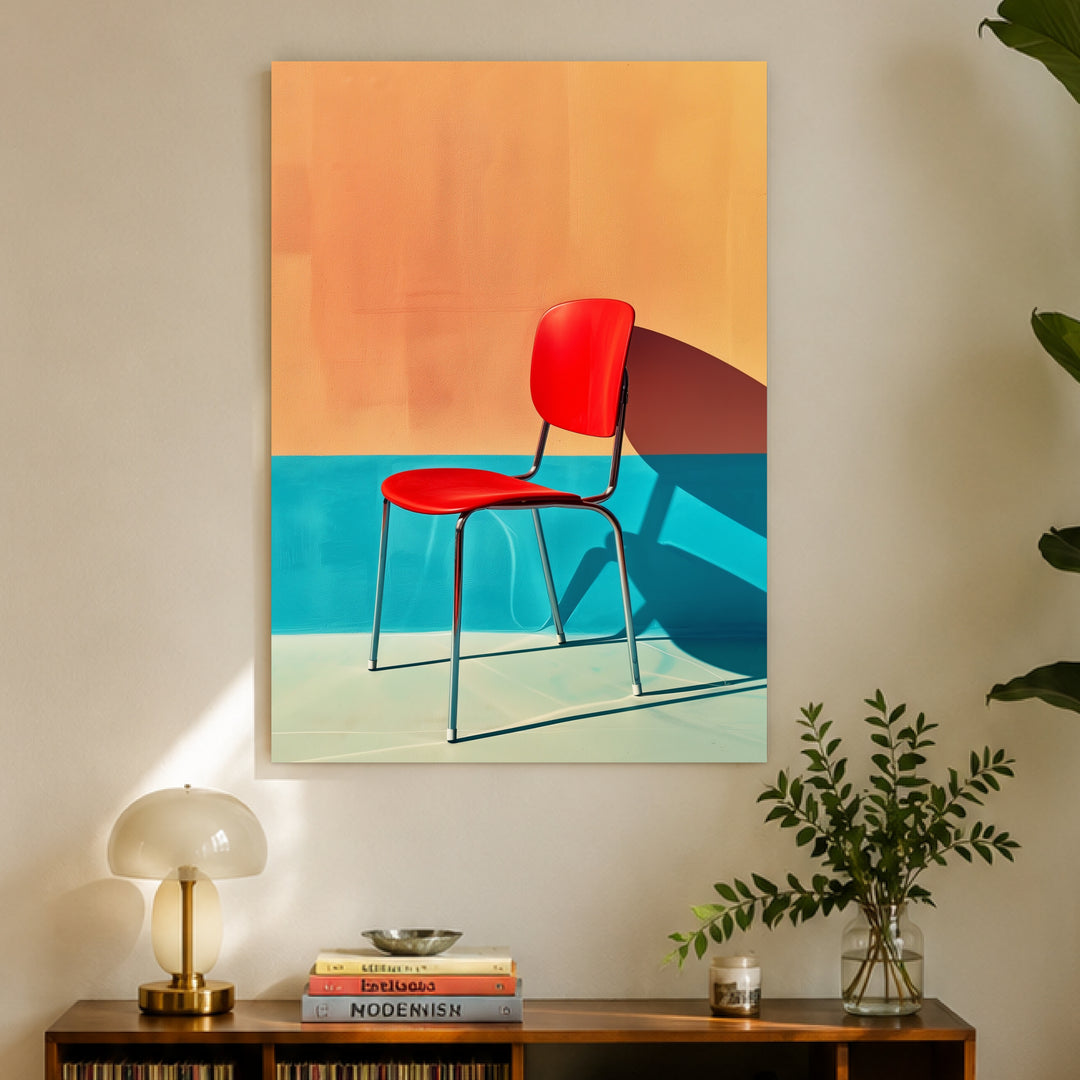 Roter Stuhl minimalistisch Leinwandbild Retro – Leinwand auf Holzrahmen – Ansicht 3