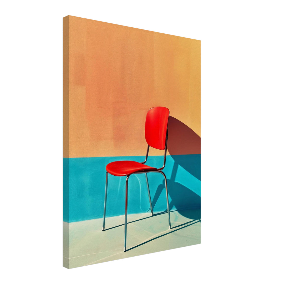 Roter Stuhl minimalistisch Leinwandbild Retro – Leinwand auf Holzrahmen – Ansicht 2