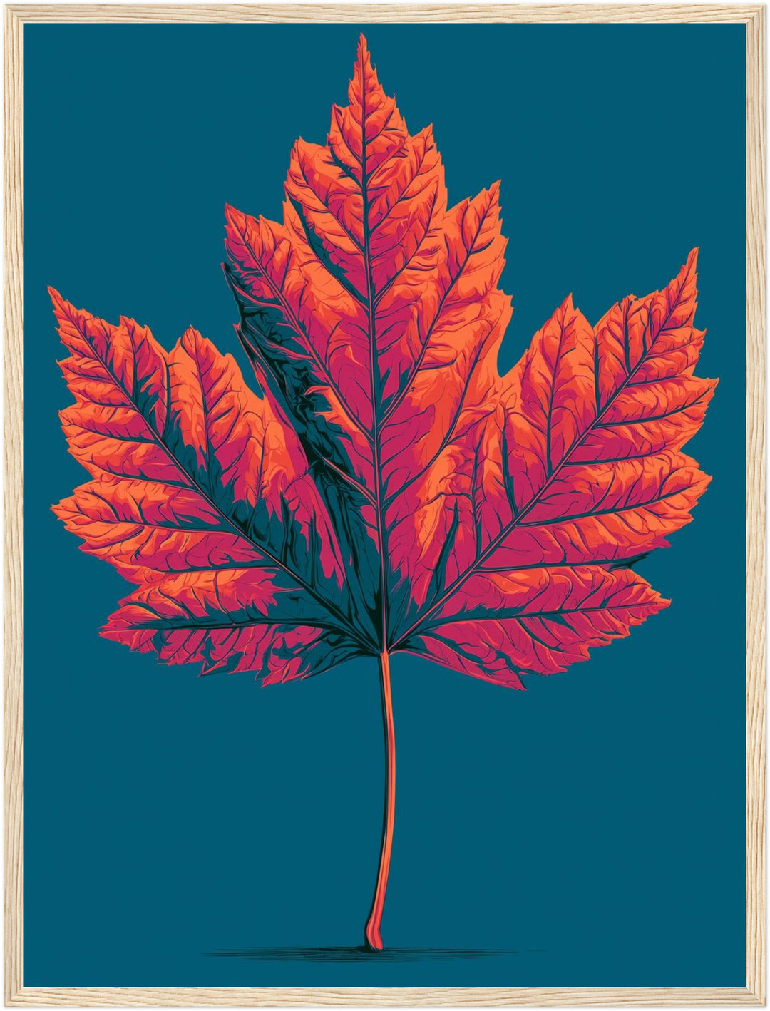 Ahornblatt im Retro-Glanz Poster – Holz natur Rahmen – Produktfoto
