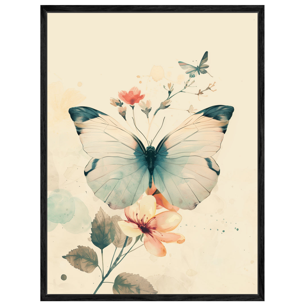 Schmetterling mit Blumen Leinwand Retro – Leinwand auf Holzrahmen – Ansicht 5