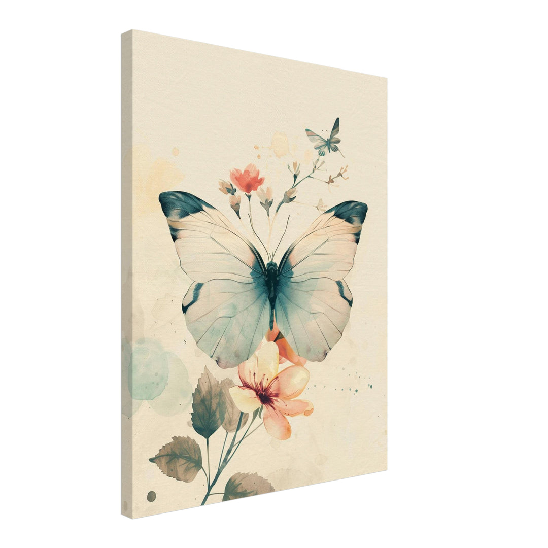 Schmetterling mit Blumen Leinwand Retro – Leinwand auf Holzrahmen – Ansicht 3