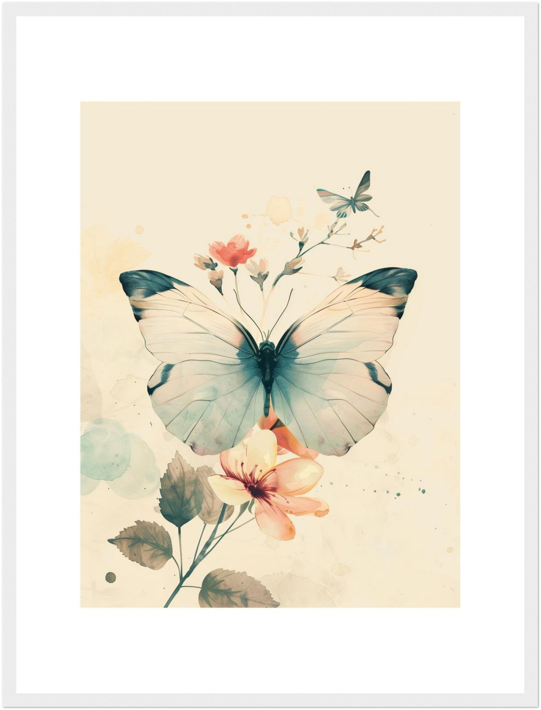 Schmetterling mit Blumen Poster Retro – mattes Kunstdruck-Papier – Ansicht 6