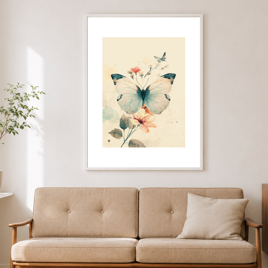 Schmetterling mit Blumen Poster Retro – mattes Kunstdruck-Papier – Ansicht 4