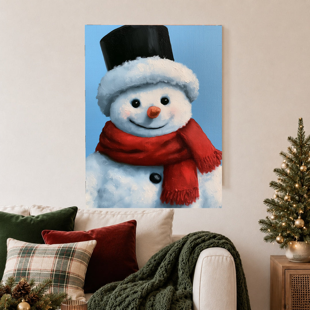 Schneemann Ölgemälde Retro Leinwandbild – Ohne Rahmen – Produktfoto