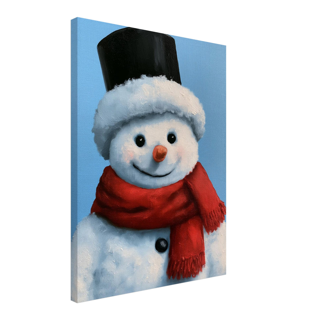 Schneemann Ölgemälde Retro Leinwandbild – Schräge Ansicht – Produktfoto