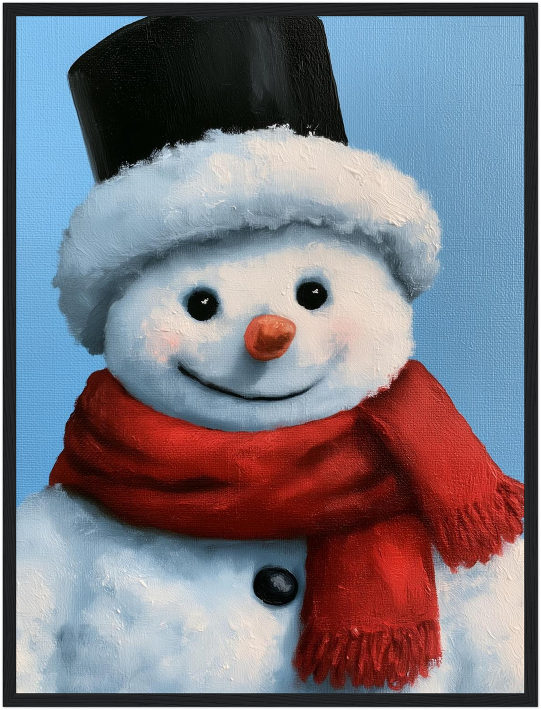 Schneemann Ölgemälde Retro Poster – Schwarzer Rahmen – Produktfoto
