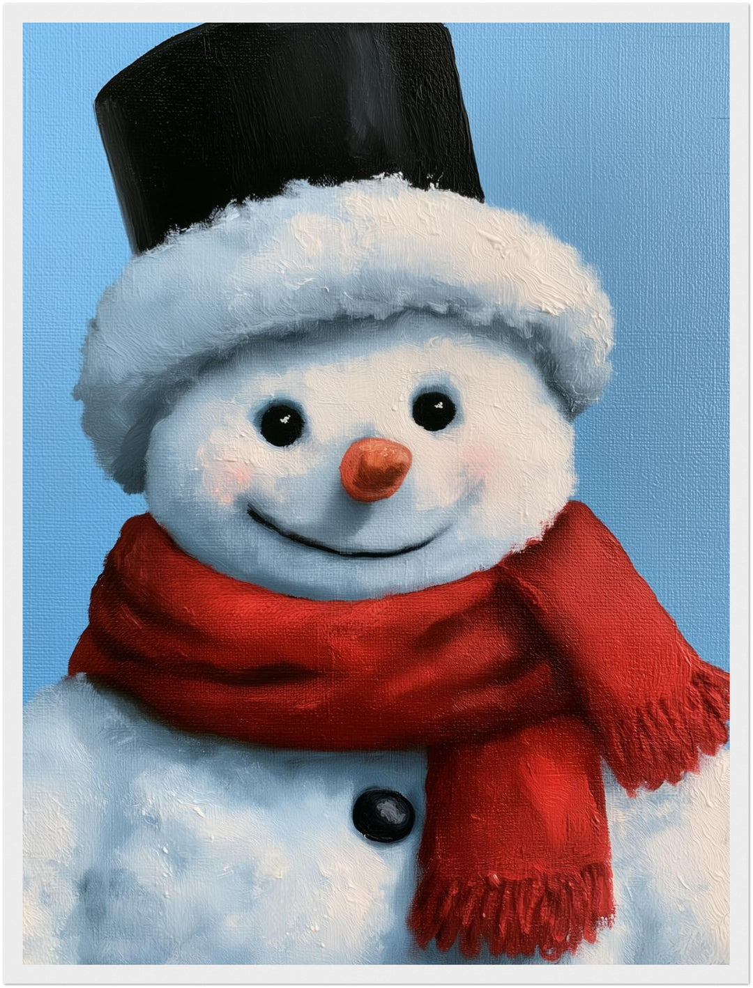 Schneemann Ölgemälde Retro Poster – Weißer Rahmen – Produktfoto