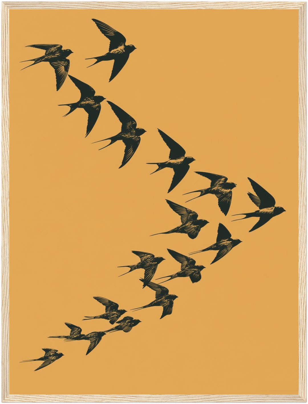 Schwalben im Flug Poster – Holz natur Rahmen – Produktfoto