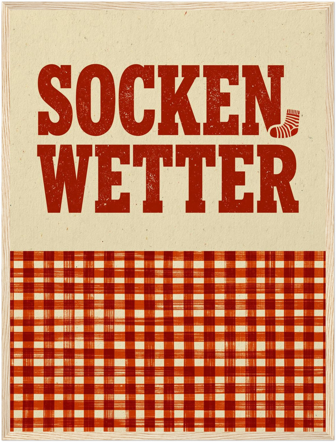 Sockenwetter Retro Karomuster Poster – Holz natur Rahmen – Produktfoto