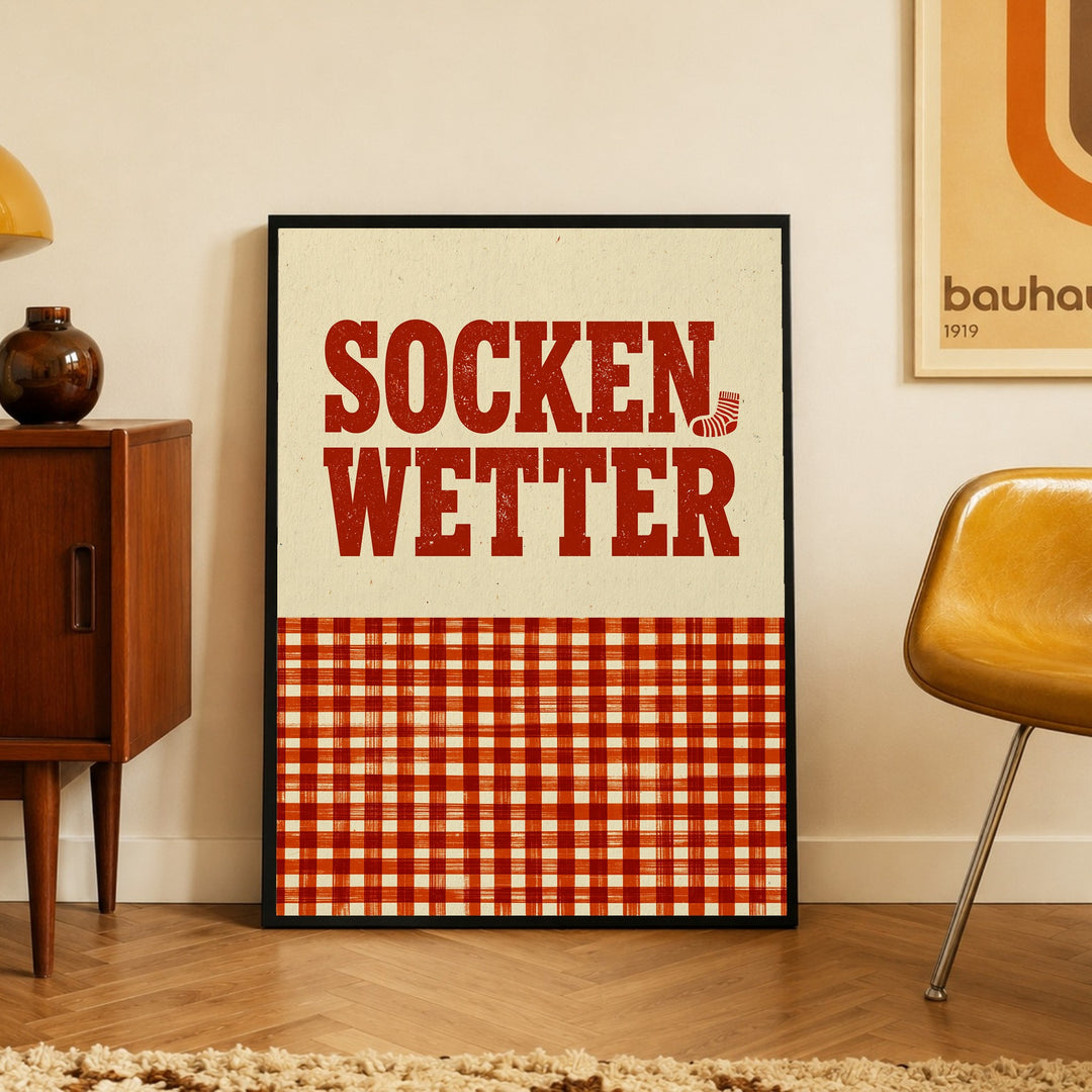 Sockenwetter Retro Karomuster Poster – Schwarzer Rahmen – Produktfoto