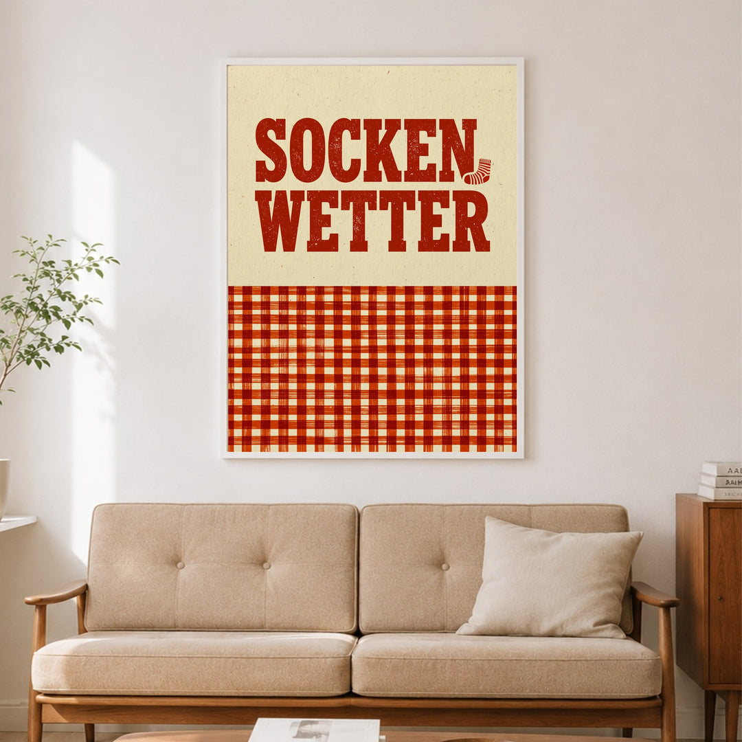 Sockenwetter Retro Karomuster Poster – Weißer Rahmen – Produktfoto
