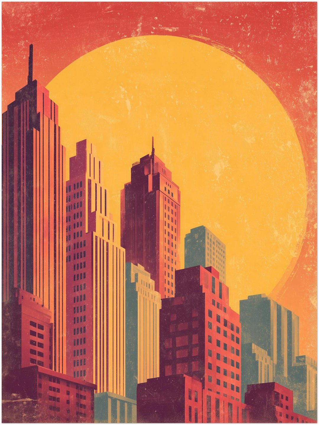 Stadt Skyline Sonne abstrakt – Wandkunst