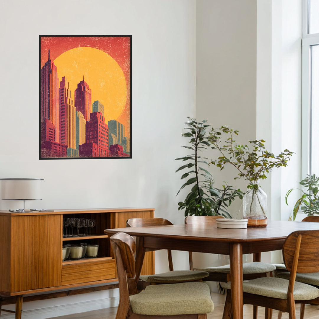Stadt Skyline Sonne Poster abstrakt – mattes Kunstdruck-Papier – Ansicht 3