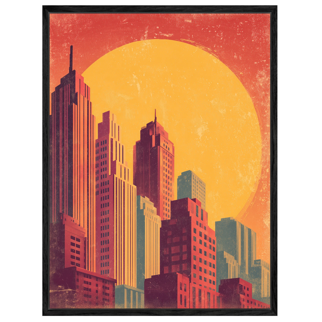 Stadt Skyline Sonne Leinwandbild abstrakt – Leinwand auf Holzrahmen – Ansicht 4