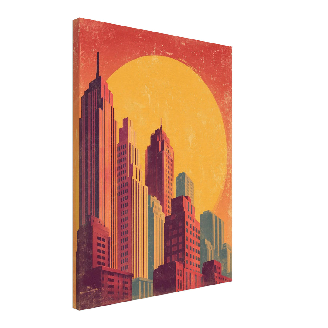 Stadt Skyline Sonne Leinwandbild abstrakt – Leinwand auf Holzrahmen – Ansicht 2