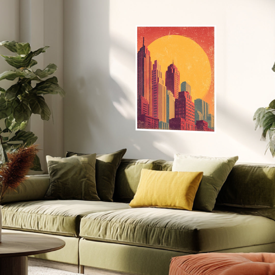Stadt Skyline Sonne Poster abstrakt – mattes Kunstdruck-Papier – Ansicht 4