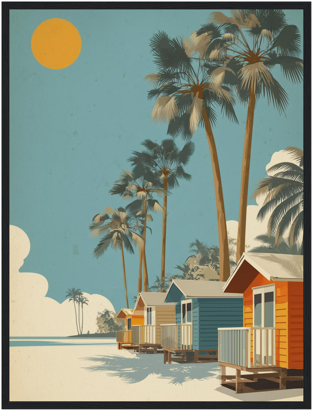 Strandhäuser mit Palmen Poster Retro – mattes Kunstdruck-Papier – Ansicht 5