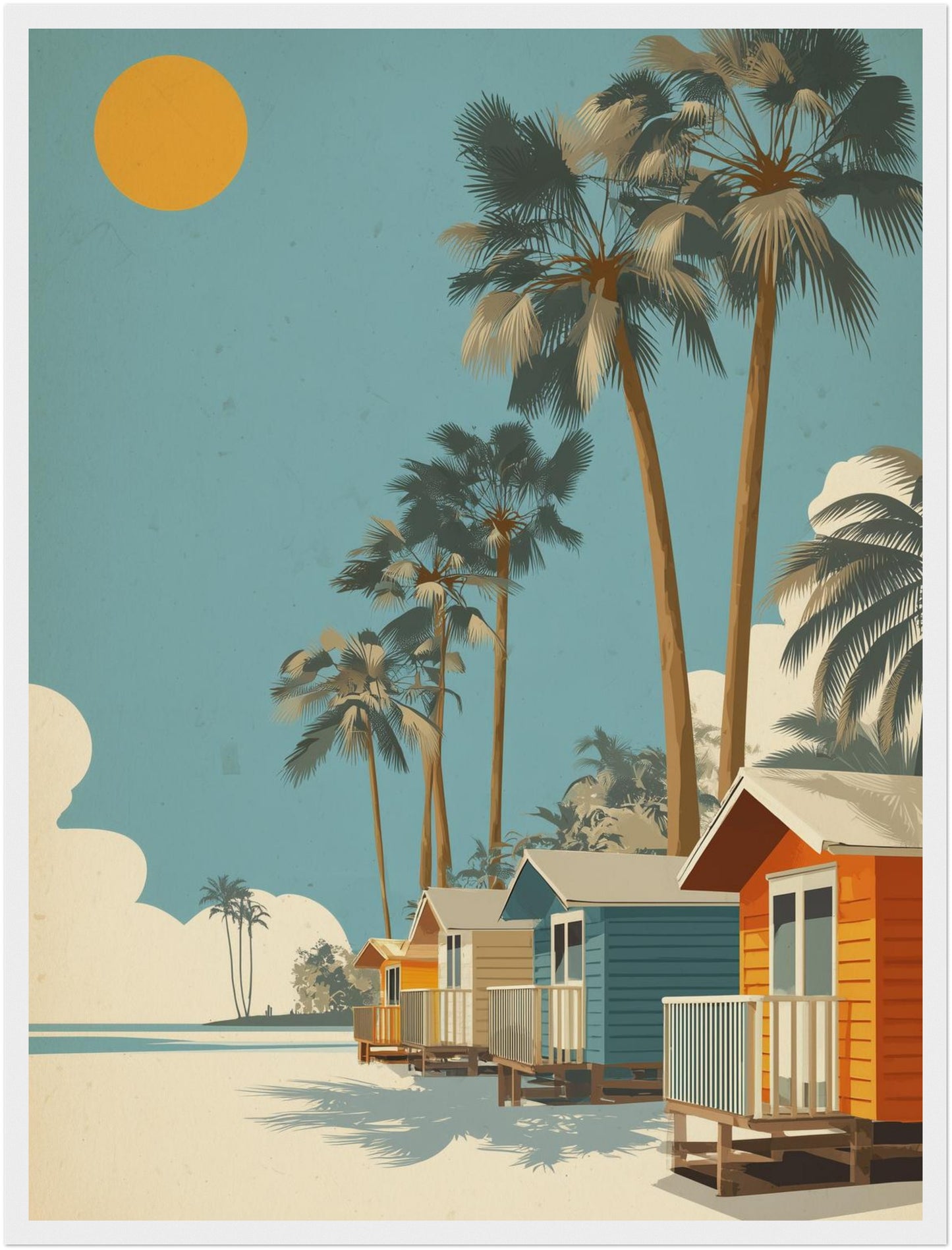 Strandhäuser mit Palmen Poster