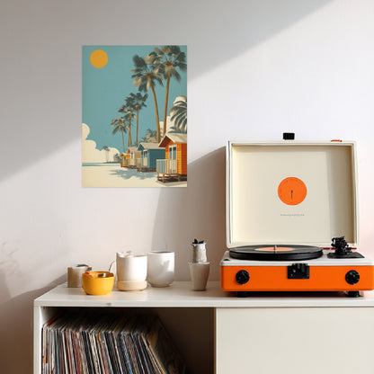 Strandhäuser mit Palmen Poster