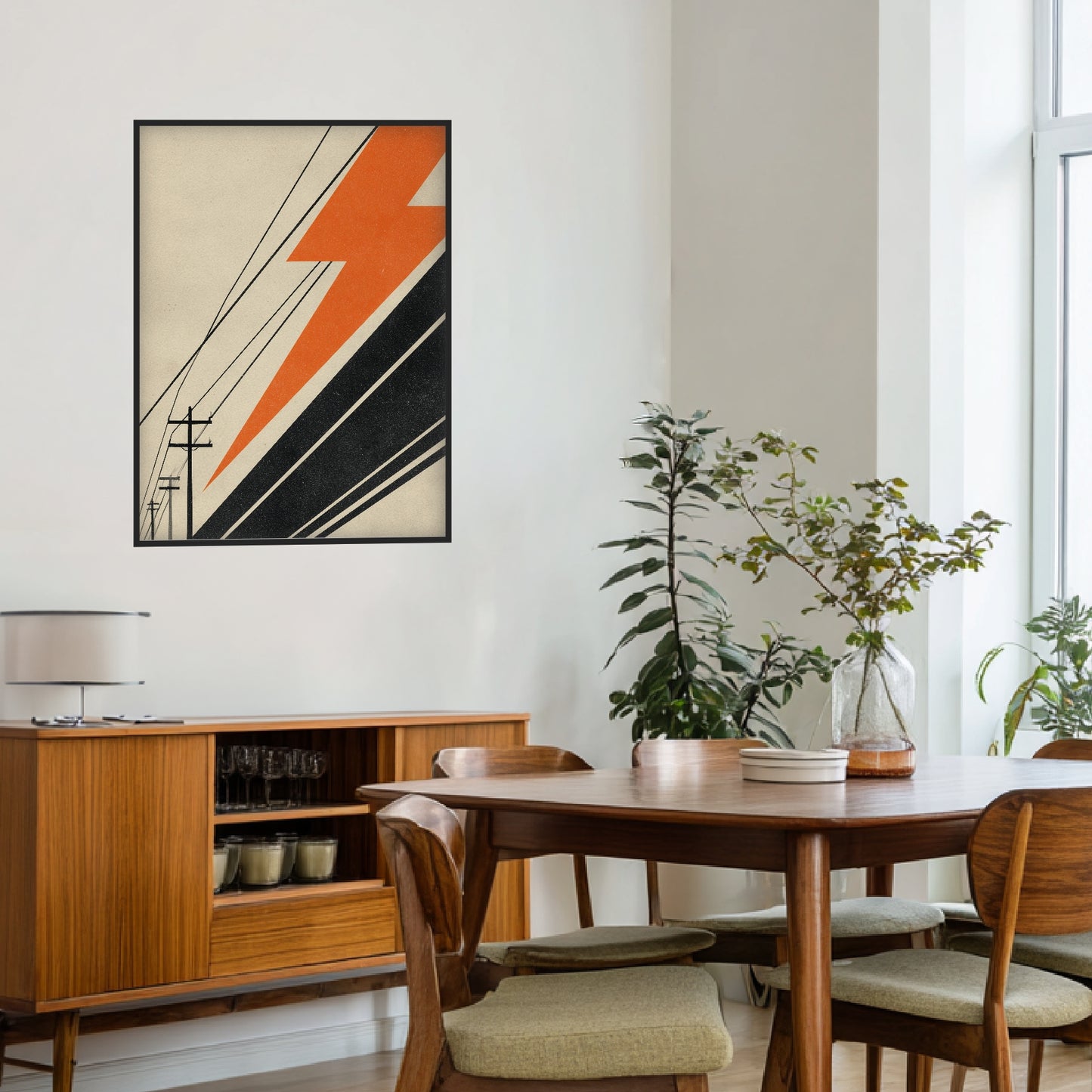 Stromleitungen mit Blitzform Poster