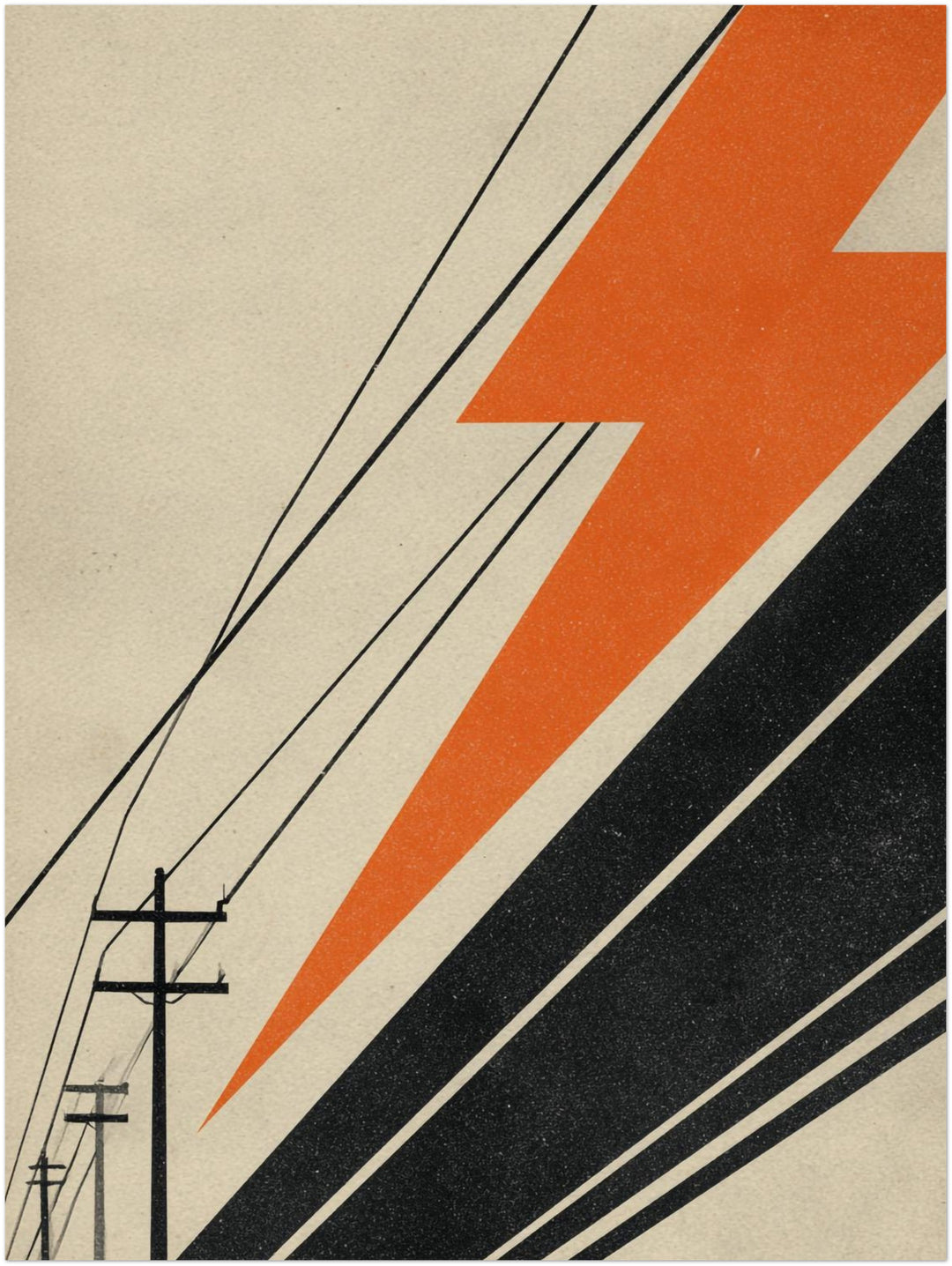 Stromleitungen mit Blitzform Retro – Wandkunst
